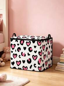 1pc Foldable Leopard Print Heart Pattern Storage Box, Large Capacity Zipper Storage Bag With Handle, Dust-Proof & Moisture-Proof Space-Saving, Suitable For Wardrobe, Bedding, Blankets, Toys And Seasonal Clothing,Bedroom Room Decor,Back To School - Multicolor - View 10