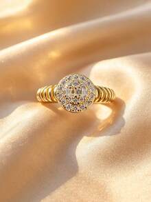 1 pieza Anillo elegante y exquisito de plata de ley 925 con circonita, diseño redondo hueco, para mujer, regalo de fiesta - redondo - Ver 7
