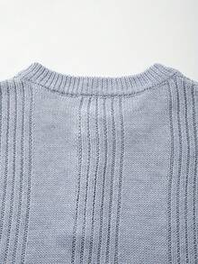 Men's Neutral Crew Neck Pullover, Casual Commute Versatile Business Solid Color Half-Open Collar Textured Short Sleeve Loose Fit Knit Top, Spring/Summer - Grey - View 6