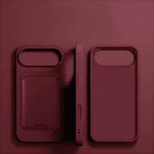 VRNOEI 奢華 3 合 1 吸盤支架卡夾手機殼，相容 iPhone 16 15 11 12 13 14 17 Pro Max Plus 17 AIR，防摔背殼配件，相容 Galaxy S26 S25 S24 S22 S21 S23 Ultra 手機殼 - 酒紅色+吸盤+卡包 - 查看 21