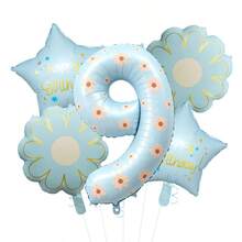 40 Inch Pastel Printed Number Foil Balloon Set, Floral & Heart Pattern Digital Mylar Balloons With Daisy Flower & Happy Birthday Star Balloons, Neutral Milestone Birthday Party Decorations, Photo Booth Supplies - Flower Balloon - View 17