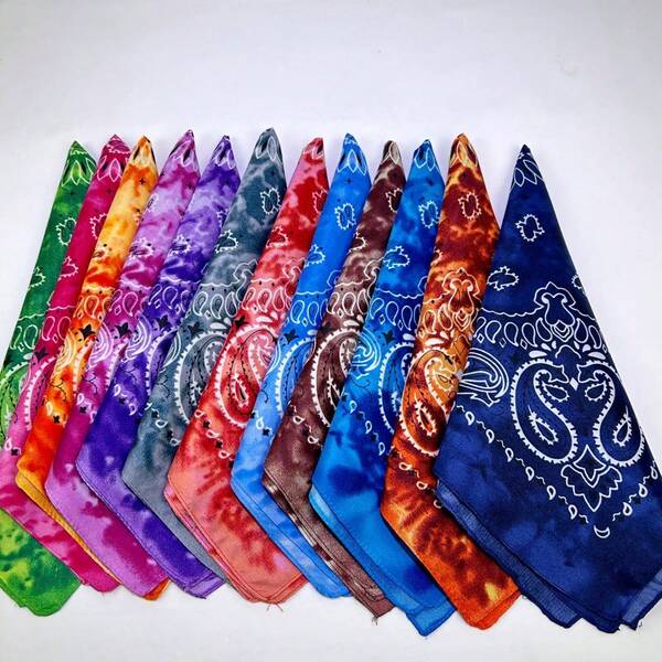 7 buah Syal Persegi Unisex Motif Bunga Mete Warna-warni Tie-Dye, Syal Kepala Multifungsi, Syal Leher, Selendang, Cocok untuk Perjalanan Luar Ruangan