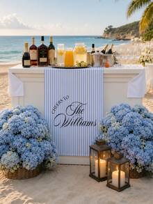 Personalized Striped Wedding Bar Sign, Custom Fabric Banner, And Wedding Reception Beverage Station Decor. - Multicolor - View 4