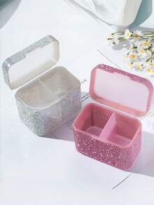 Shiny Rhinestone Nail Art Storage Box, Luxury Divided Compartment Organizer With Lid, Suitable For Nail Decorations, Gems, Jewelry And Beauty Accessories, Sparkling Vanity Desktop Storage - Multicolor - View 5