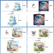 6pcs Diamond Painting Greeting Card Kit, Cake, Bird, Drift Bottle, Elephant Theme, Paper Material With Round Crystal Rhinestone Embellishments, Suitable For Christmas Eve Gift Card, Birthday Gift - 6Pcs - View 4