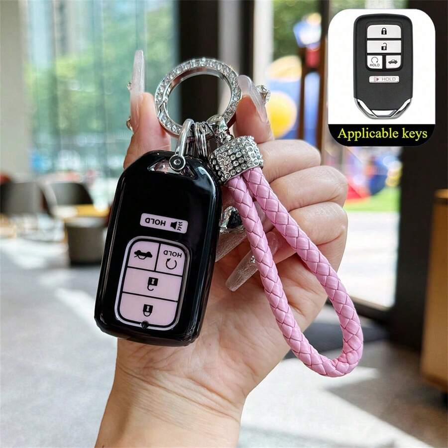 1 Pc TPU Car Remote Key Protective Cover With Keychain, Suitable For Accord Civic CR-V Pilot Ridgeline Odyssey Passport Models - A - View 1