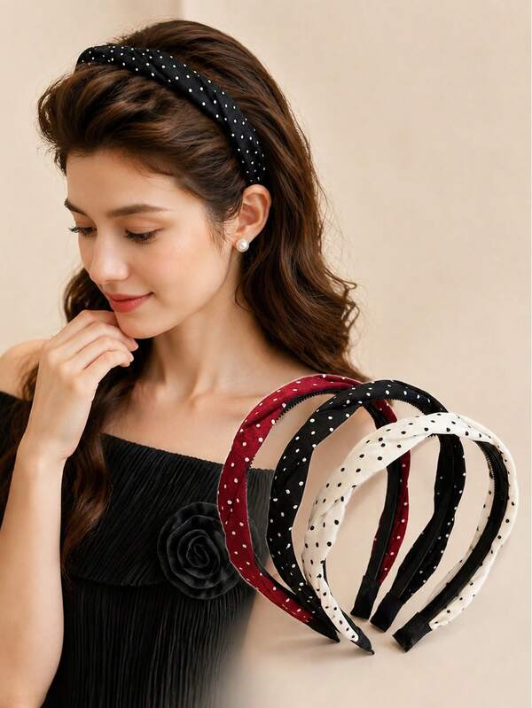 topshiny 1pc Vintage Polka Dot Twisted Thin Edge Headband For Women, New Style Daily Wear High Crown Hair Hoop Hair Clip