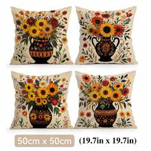 4pcs Sunflower Floral Pattern Pillow Covers Without Inserts, Single-Sided Printed Pillow Covers, Suitable For Living Room Bedroom Home Decor, All Season Pillow Covers - Multicolor - View 12