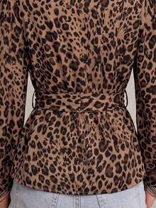 Women's New Leopard Print Waist Knot Casual Versatile Daily Long Sleeve Blouse Shirt Elegant Casual Date Party Gathering Brown - Brown - View 5