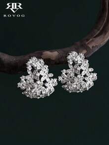 1 Pair Fashion Cubic Zirconia Flower Copper Hoop Earrings Suitable For Women's Daily Wear And Gatherings - Silver - View 2