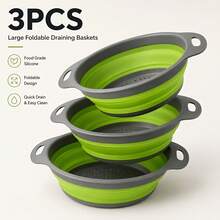3pcs Collapsible Strainer Baskets, Stackable Kitchen Filter, Space-Saving Folding Drainer For Washing Fruits And Vegetables, Easy To Clean Household Drain Basket (3 Large) - Large - View 2