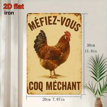 2D Flat, 1pc Metal Sign, Vintage French Rooster Metal Sign - 20x30 cm Rustic Farmhouse Decor with "Méfiez-Vous" Warning Label - Iron Construction for Kitchen, Office, Bar, Cafe Wall Art - Easy Hang Installation - Unique Gift Idea, Room Decor - 1PC - Übersicht 3