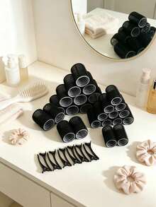 24pcs Curly Hair Styling Set, Includes Hair Clips And Self-Adhesive Curlers, Suitable For Long, Medium, Short Hair And Bangs. DIY Curling Tools, Ideal For Salon Use, Perfect Gift For Back To School Season. - Black - View 2