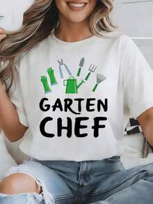 T-Shirt mit deutschem Text "Gartenarbeit" im Y2K-Stil, lockere Passform, Unisex, für Männer und Frauen, Streetwear für Strand, Fotografie und Urlaub, bequem. - Weiss - Übersicht 3