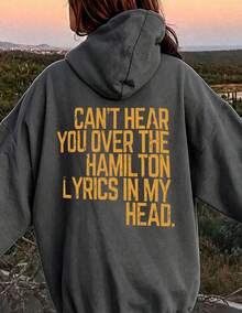 Can't Hear You Over The Hamilton Lyrics In My Head Hoodie, Unisex Distressed Graphic Sweatshirt, Hamilton Musical Fan Gift, Loose Casual Pullover - 深灰色 - 查看 8