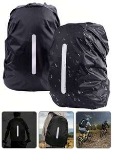1pc 15-75L Black Backpack Rain Cover - Waterproof, Stain-Resistant, Dust-Proof - Foldable Reflective Protective Cover, Suitable For Outdoor Activities, Hiking, Climbing, Commuting, School, Home And Travel Storage - Black - View 1