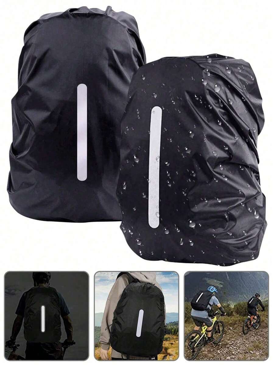 1pc 15-75L Black Backpack Rain Cover - Waterproof, Stain-Resistant, Dust-Proof - Foldable Reflective Protective Cover, Suitable For Outdoor Activities, Hiking, Climbing, Commuting, School, Home And Travel Storage - Black - View 1