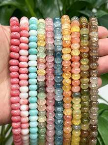 1 Strand Approx. 158pcs 5x8mm Glass Faux Natural Stone Cracked Effect Multicolor Round Beads Loose Beads For Jewelry Making DIY Necklace Bracelet Earrings Accessories Women Gift - DIY Bead Kit - View 5