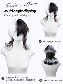 alicegarden 18-Inch Long Synthetic Wig Featuring A Natural Curly Hair Look A A Stunning Multicolor. Designed With Bangs , This False Hairpiece Is Perfect For Ms Daily Party Cosplay Use, Offering A Natural And Natural Durable Wig Gift For Ladies. - Multicolor - View 4