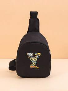 1PC Toddler A-Z Tool Letter Print Chest Bag, Adjustable Shoulder Strap Comfortable Crossbody Bag, Suitable For Toddlers Daily School, Outings And Casual Wear - Black - View 25