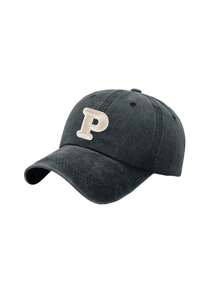 1Pc Unisex A-Z Letter Outdoors Fashionable Leisure Washed Baseball Cap, Adjustable Outdoor Sun Protection Casual Hat,Suitable For Daily Matching - Black - View 35