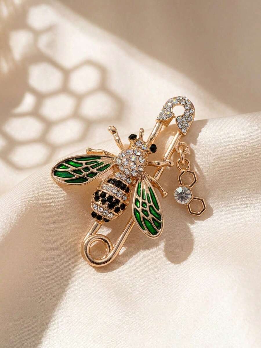 1pc Rhinestone Bee Brooch Pin, Cute Sweater Decoration Jewelry For Women - Green Bees - View 1