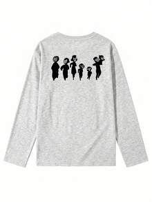 Women's Fashion Autumn/Winter Loose Versatile Letter Cartoon Print Long Sleeve T-Shirt Casual - Light Gray - View 6