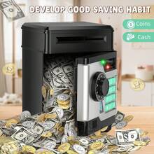 Automatic Electronic Piggy Bank Boys And Girls, Simulated Password & Fingerprint Dual Unlock Design, Large-Capacity Money Storage Toy, Educational Birthday Kids Aged 3-10, Classic Black Style - Black - View 4