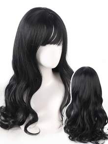 Long Wavy Synthetic Fiber Wig With Bangs, Natural Looking Soft Hairpiece With Breathable Rose Lace Inner Net, Women's Halloween Daily Wear Cosplay Wear Wig - Multicolor - View 12