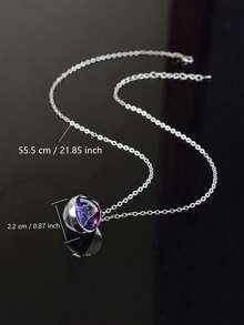 1pc 12 Zodiac Constellation Necklace, Starry Night Glow Glass Ball Pendant Necklace, Suitable For Men And Women, Birthday Gift - Silver - View 3