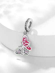 1pc Sweet Girl Colorful Oil Drop Butterfly Pendant Silver Jewelry Beaded Hollow Celtic Knot Rhinestone Glitter Gradient Blue Pink Butterfly Charm Handmade DIY Bracelet Loose Beads Romantic Gift For Girlfriend Best Friend Birthday Anniversary - Multicolor - View 2