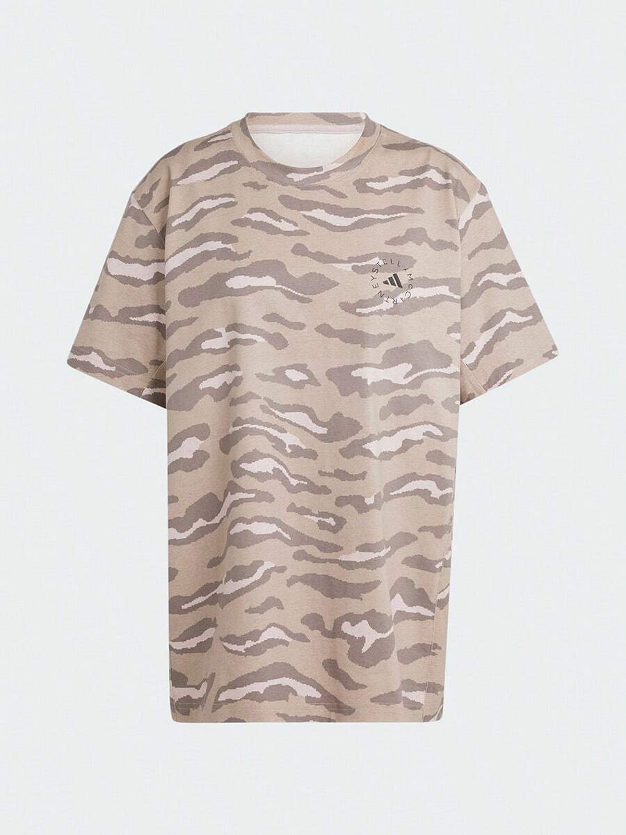 Adidas Women's Spring/Summer Printed Comfortable Sports Casual Loose Round Neck Short Sleeve T-Shirt IN3630 - Shadows: Khaki Brown/Fuchsia/Earth Brown Gray - View 1