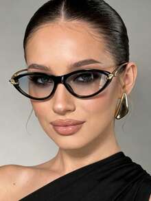 1 Pair Women's Black Cat Eye Hollow PC Frame Personalized Knotted Metal Temple Street Style Runway Fashion Glasses - Black - View 1