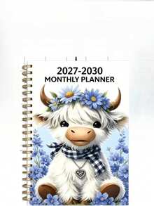 2027-2030 Monthly Planner, 4-Year Calendar, Purple Floral Highland Cow Theme Cover Design Diary, Annual Schedule Planner, Monthly Tab Pages, 48-Month Calendar, 5.5x8.3 Inch Thick Paper - A - View 4
