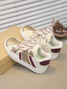 Elegant Kids' Vintage Flat Skate Shoes With Durable Anti-Slip Outsole - Gold - View 6