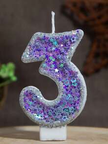 1 pezzo Candela numero 0-9 con pentagramma glitterato viola, stile principessa, stile girly, fatta a mano fai-da-te, decorazione per torta di compleanno per bambini - Lilla Viola - Visualizzare 17