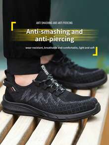 Unisex Lightweight Steel Toe Training Shoes With Rotary Buckle, Breathable EVA Cushioned Sole, Anti-Crush And Anti-Puncture, Suitable For Hiking And Outdoor - 黑色 - 查看 3