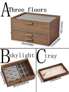 3-Layer Large Capacity Wooden Jewelry Storage Box With Lock, Portable Jewelry Box, Jewelry Storage Box With Drawers For Vanity - Multicolor - View 2