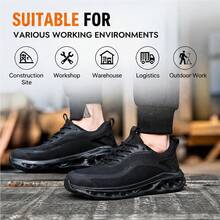 Lightweight Steel Toe Safety Shoes, Kevlar Puncture Proof Work Sneakers Non Slip Cushioned Breathable Industrial Footwear - Black - View 6