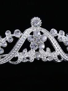 1 pieza Diadema de corona pequeña de aleación con strass, adecuada para fiestas, cumpleaños y bodas - Plateado - Ver 4