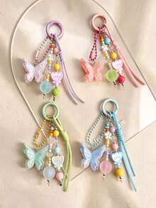1pc New Resin Flower Butterfly Keychain, Girly Backpack Charm Gift Accessory - Multicolor - View 2