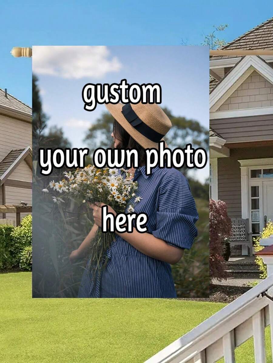 A Custom Personalized Selfie Garden Flag, Suitable For Christmas, Thanksgiving, Friend Photos, Family Portraits, Gift Customization, Holiday Gifts, Made Of Linen, Double-Sided Printing, Flagpole Not Included, 12X18 Inches - Multicolor - View 1