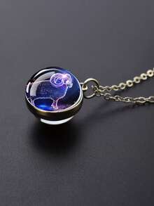 1pc 12 Zodiac Constellation Necklace, Starry Night Glow Glass Ball Pendant Necklace, Suitable For Men And Women, Birthday Gift - Silver - View 22