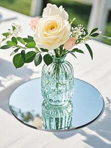 6pcs 12 Inch Round Mirror Tray Decor, Flat Round Mirror Centerpiece Decorative Tray, Wedding Party Table Decor Mirror Plate, Mirror Candle Holder Tray, Suitable For Tabletop Vase Display Decoration - Multiple Styles - View 1