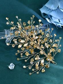 1 pieza Diadema elegante con cristales falsos de strass, accesorio para el cabello minimalista de uso diario para mujeres, adecuado para boda, novia, fiesta, festival, baile - Champán - Ver 8