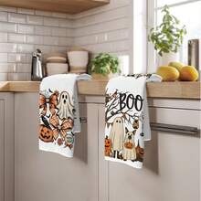 2 PIEZAS Toallas de Cocina con Estampado de Calabaza de Halloween, Lazo y Fantasma, 40*60cm Estilo de Dibujos Animados Rectangular de Microfibra, Toallas de Cocina, Paños de Plato, Manteles, Toallas de Mano, Decoración de Cocina, Decoración del Hogar de Halloween, Regalo de Inauguración de Casa para Vecinos, Perfecto para Uso en Cocina y Baño, Adecuado para Amas de Casa y Reuniones Familiares, Gran Valor, Esencial del Hogar - Blanco - Ver 10