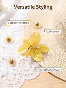 1pc Sweet Yellow Artificial Lily Flower Hair Clip, Girly Style Side Hair Clip, Super Ethereal Women's Hair Accessory, Suitable For Photo Shooting - Yellow - View 6