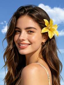 1pc Sweet Yellow Artificial Lily Flower Hair Clip, Girly Style Side Hair Clip, Super Ethereal Women's Hair Accessory, Suitable For Photo Shooting - Yellow - View 1