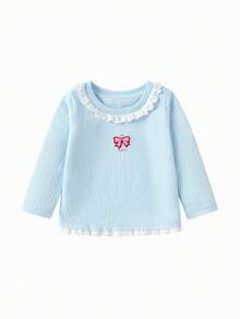 Balabala Girls Long Sleeve T Shirt Soft Cotton Basic Top Cute Casual Autumn Outfit Daily Wear - Light Blue - View 4