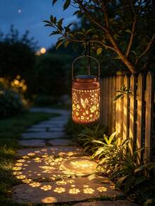 1PC Solar Powered Outdoor Waterproof Hummingbird & Flower Shaped Lantern, Garden Decor, Yard Decor, Balcony Decor, Hanging Light, Gift For Friends And Family - Multicolor - View 1